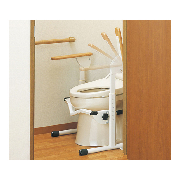 安寿　洋式トイレ用フレームS はねあげR2(スチール）プラスチックひじ掛け トイレ用手すり トイレ用フレーム 簡単設置 アロン化成  （533-086）